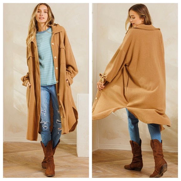 Most Fabulous Stretch Front Button Down Long Coat - Picture 4 of 5